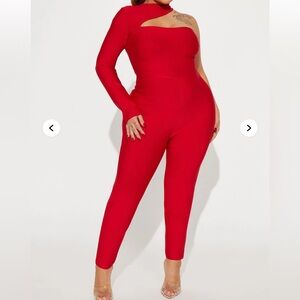 Fashion Nova Bold Red Asymmetrical Jumpsuit